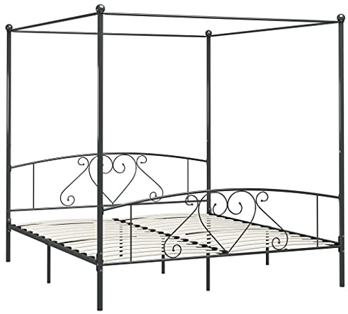 Cadre de lit à baldaquin sans matelas gris métal 180x200 cm