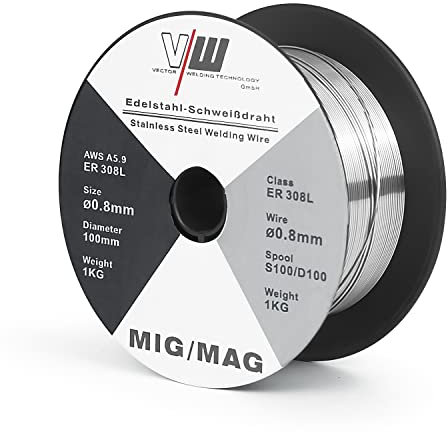 MIG MAG Schweißdraht ER308L - Edelstahl - Drahtrolle D100/S100-1kg - 0.8mm Durchmesser - VECTOR WELDING