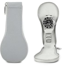 Hiram 1 étui de montre en cuir Saffiano véritable pour 1 montre portable à fermeture éclair (gris)
