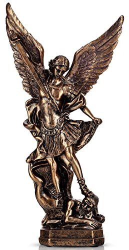 XIYOUQI Archange Michel vainquant Lucifer – Figurine de l’archange Saint Michel de 31,4 cm, sculpture en finition bronze, ange de protection à collectionner