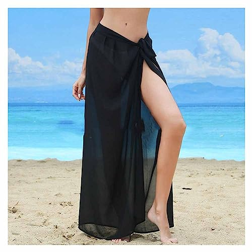 SHTGOI Dam strand omlottkjol chiffong strandkjol lång med slits bikini täcka upp sexig mjuk strandklänning sarong baddräkt strand wrap täckande strandhandduk för sommar strand bikini baddräkt svart