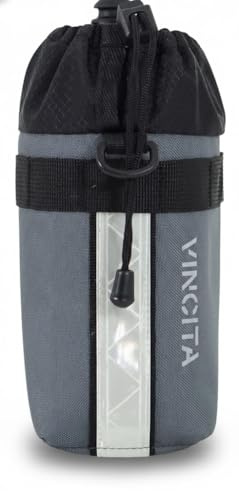Vincita Voyage Insulated Bike Stem Bag – Water Bottle & Snack Holder for Folding Bikes (Brompton/Dahon/Tern), One-Hand Drawstring, Flat Back Design, 0.75L–1L, (Grey, Medium)