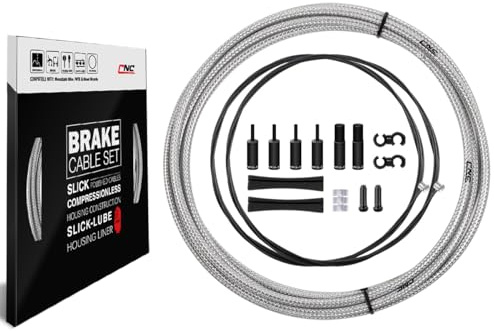 CNCLOL Cable de freno de bicicleta con funda Kit, Juego de cables de freno de bicicleta con revestimiento trenzado y teflón línea interior para MTB (negro/oro/plata/titanio plata)