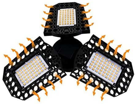 OSALADI 60w Plafonnier Led Déformable à Trois Vantaux Pour Éclairage De Garage Atelier Et Entrepôt Blanc Chaud