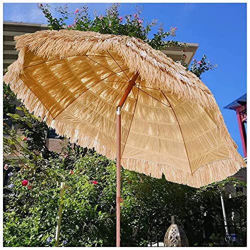 Φ180 cm Garten-Sonnenschirm, tragbarer Strand-Sonnenschirm neigbar/höhenverstellbar, Terrassen-Tiki-Sonnenschirm, Outdoor-Markt-Tischschirm, 8 Rippen, wunderschöne hawaiianische Tropische Party-Deko
