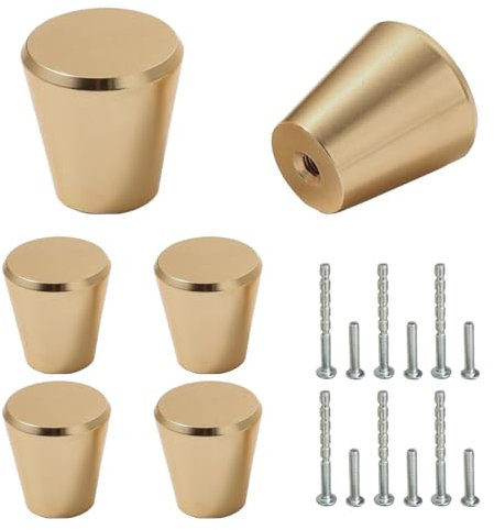 Mokife 6 Boutons de Tiroir Doré, Moderne Poignée Meubles Ronde, Or Boutons d Armoire Métal, Petits Boutons de Porte pour Placards, Armoires, Commodes, Penderies, Décoration, 20x23mm