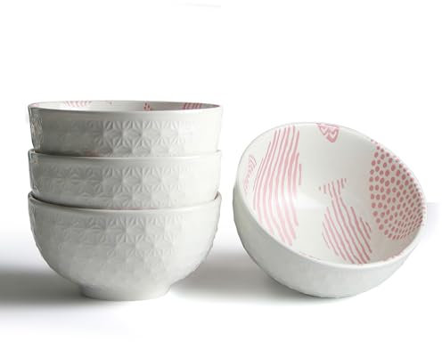 AOOSY Juego de 4 cuencos de porcelana para cereales de postre, 350 ml, cuenco de arroz, cuenco para sopa, ensaladera de porcelana, cuenco de cerámica para ensalada, sopas, ramen, arroz, postre