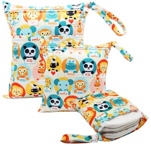 FYting 3 Piezas Bolsa de Pañales para Bebés,Bolsa Impermeable de Tela,Neceser Bebe,Reutilizable, Impermeable, Húmedo, con Cremallera, para Nadar, Acampar, Viajar, Fitness, Playa (Panda)