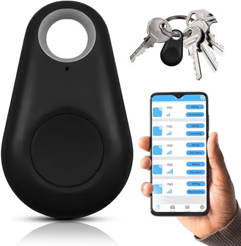 Generera Hittade det! Kompakt Bluetooth GPS-spårningsetikett – lokalisering med anti-förlust med app, larm, kamerakontroll och kartpositionering – kompatibel med iOS/Android – CR2032 batteri – 6