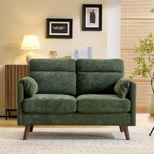 Bonnlo 2 seater sofa, Modern Small Sofa with Soft Cushion and Tapered Legs | Compact Loveseat with Side Pocket Storage and Deep Seat, Perfect Couch for Living Room, Bedroom, Office, Apartment, Green
