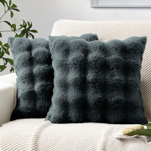 MIULEE Funda de Cojín de Navidad de Felpa 50x50cm Cojín de Sofá Suave y Esponjoso Doble Cara Piel Corto Cojín Decorativo Lavable para Sala de Estar y Dormitorio Gris Oscuro Juego de 2