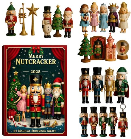 Calendrier de Compte à Rebours Casse-Noisette,24 Jours Des Ornements De Noël Casse-Noisette 2D Plat | Pendentif de Compte à Rebours pour les Vacances,Pour Voiture Maison Fenêtre Cheminée Chambre Salon