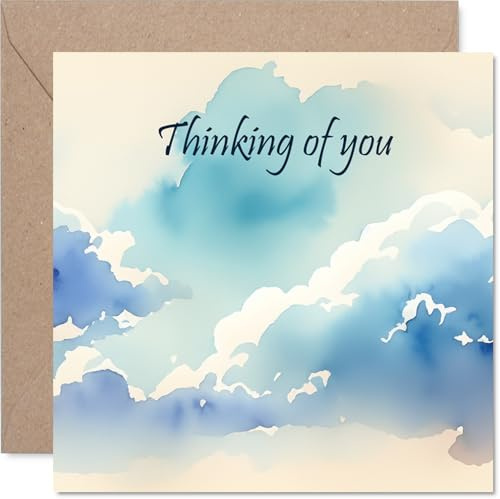 Clouds - Tarjeta de condolencias para mujeres y hombres, nubes de acuarela, tarjetas de duelo para adultos, tarjetas de felicitación de condolencias de 145 mm pensando en ti