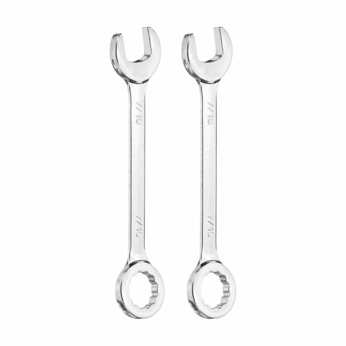 HARFINGTON 2pcs Mini Combination Wrench 7/16 12-Point Box End & 15 Degree Angled Offset Open End CR-V Steel Double Ended Spanner Tool for Household Automotive Machinery DIY Repair