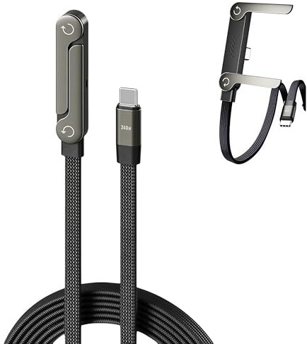 Kitbox Cavo USB C a USB C 240W con supporto telefono pieghevole – Ricarica rapida PD 240W, design a T per carica stabile, cavo intrecciato 1,5 m, uso orizzontale e verticale