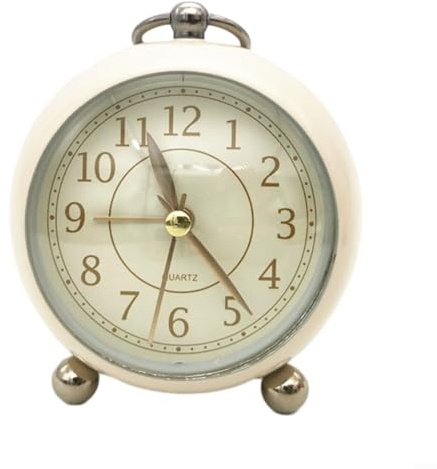 Reloj despertador vintage de doble campana con movimiento silencioso sin tictac y luz nocturna suave para dormitorio o mesita de noche (A)