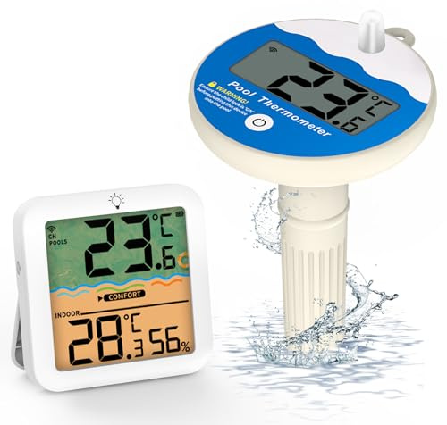 Termometro per Piscina Wireless, Impermeabile IP68, Galleggiante, Risparmio Energetico, Distanza Trasmissione 100 m, Termometro Digitale per Piscine, Vasche da Bagno, Acquari e Laghi