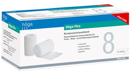 Höga-Flex 8 cm x 4 m, kompressionsförband, latexfri, naturvit, 10 stycken per paket, 1 paket (1 x 10 styck)