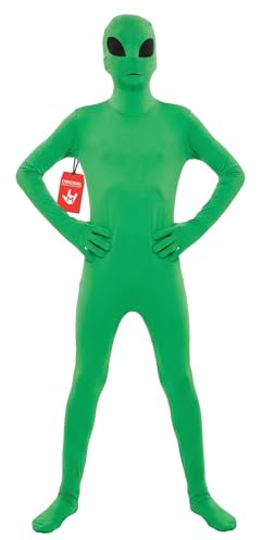 Morphsuits Grön Aliendräkt för Barn, Helkroppsdräkt med Glödande Ögon & Huva, Halloweenkostym Pojkar Flickor