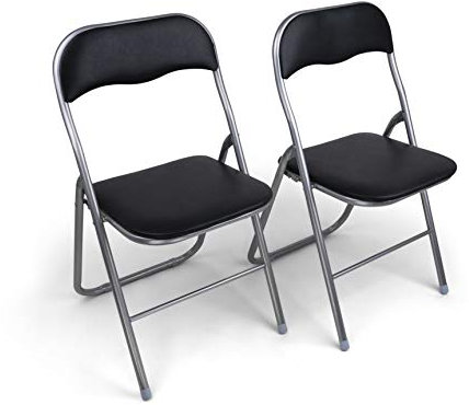HAEST - Klappstühle 2er Set, Klappstuhl gepolstert mit Metallrahmen & Kunstleder, platzsparend, bis 150 kg belastbar, Ideal als Küchenstühle & Gartenstühle, Silber-Schwarz