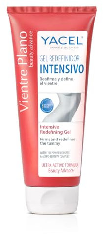 Yacel Vientre Plano, Gel Reductor Intensivo, Especial Quema Grasas de Abdomen, Alisa y Define El Vientre, Apto en Periodo de Lactancia, Rojo, 200 Mililitros