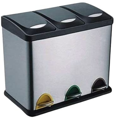 EVRE 24 Litre 3 x 8 L Compartmental Recycling Bin with Removable Inner Buckets Odour Seal and Colour Coding Waste Separation for Kitchens, Offices Indoor Food Waste Non Slip