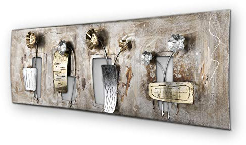 House of Arts | Metallbild 'Planteuse' | Moderne Wanddekoration mit Blumen | Wandbild 3D Wandrelief | Wanddeko Hergestellt in Handarbeit aus Metall | 120 x 40 cm | Bronze Silber Gold