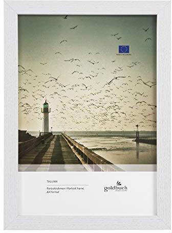 goldbuch Tallinn Cadre photo en bois blanc pour photo au format A4, cadre photo portrait avec support mural, cadre individuel en MDF, cadre photo env. 24 x 32,8 x 1,5 cm, blanc, 92 0396.
