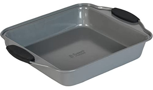 Russell Hobbs Pearlised Square Baking Tin – Non-Stick Brownie Pan, Carbon Steel, BPA/PFOA-Free, Easy Grip Silicone Handles, Kitchen Cookware for Focaccia, Cakes, Traybakes, Lasagne, 27 cm