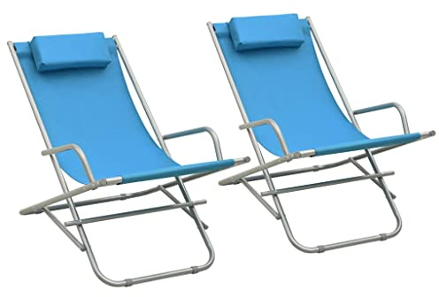 vidaXL 2X Chaises à Bascule Chaise Longue de Jardin Bain de Soleil de Terrasse Camping Patio Extérieur Pliable Inclinable Acier Bleu