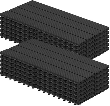 WOLTU WPC Dalle de sol Revêtement Carrelage 30x60cm pour jardin terrasse système plug-in pour fixation, Anthracite 12 pièce / 2 m²