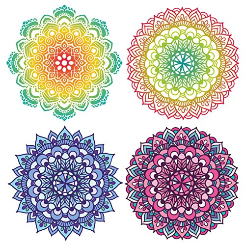 GORGECRAFT 4 PZ 16cm Fiore Della Vita Decalcomania per Finestra Meditazione Statica Adesivi per Finestra Colorato Mandala Non Adesivo Pellicola per Vetri Cerchio Vetro Scorrevole Adesivi per Porte