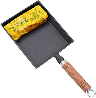 SanBouSi Padella per omelette Tamagoyaki, Padellino Quadrato con Manico in Legno, Padella per Omelette, Padella Rettangolare Antiaderente per Fornelli a Induzione, Fornello a Gas