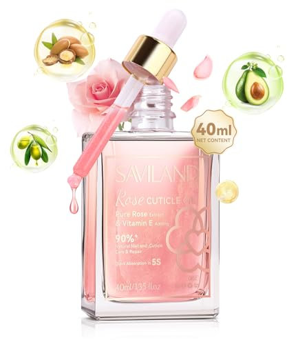 Saviland 40ml Cuticle Oil For Nails, Large Capacity Non-Irritating Jojoba Nail Cuticle Oil Contains Vitamins B & E With Dropper Design, Rose Nail Oil For Dry Nails Moisturizing And Repairing