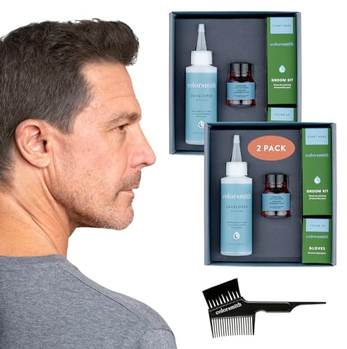 Colorsmith Hair and Beard Colour for Full Grey Coverage 2 pack, Ammonia-Free Complete Men’s At-home Beard & Hair Dye Kit, Professional-grade Permanent Hair Colour (Light Ash Brown 6.1)
