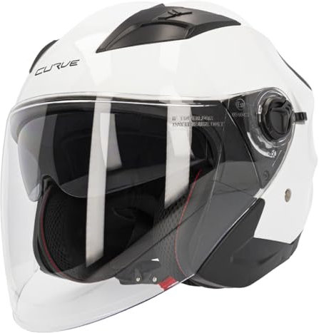 Casco Moto Jet Curve Mercury Bianco Lucido, Materiale ABS, Visore Solare Affumicato, Chiusura Micrometrica, Adulti, Uomo e Donna, ECE 22.06 (XS)