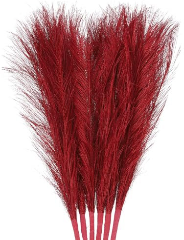 QUARKZMAN 3Stk Pampas Kunstgras Klein 45cm/17.7 Falsch Flauschig Pampas-Kunstrasen 7 Zweige Künstlicher Vasenfüller für Hause Büro Vase Hochzeit Dekoration Rot