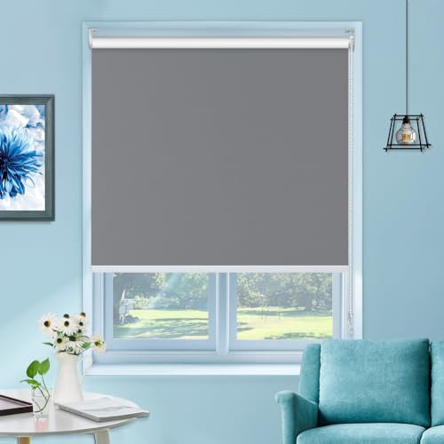 UrMoon Verdunkelungsrollo mit Bohren für Fenster, Rollo Doppelrollo für Sicht-und Sonnenschutz Wand-und Deckenmontag Fensterrollo (Grau, 60cm W x 160cm H)