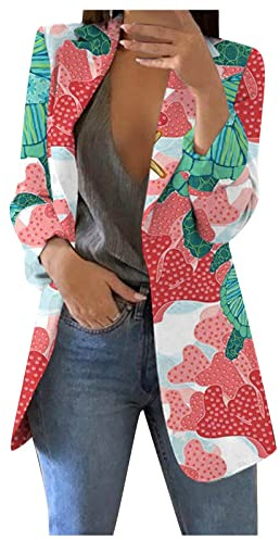 SCBFDI Business Outfit Damen Long Blazer für Damen Blazer Oversize Damen Long Blazer Damen Elegant Cordblazer Blazer Beige Arbeitsanzug Damen Mantel Elegant Damen Blazer Kariert Rot 2Xl