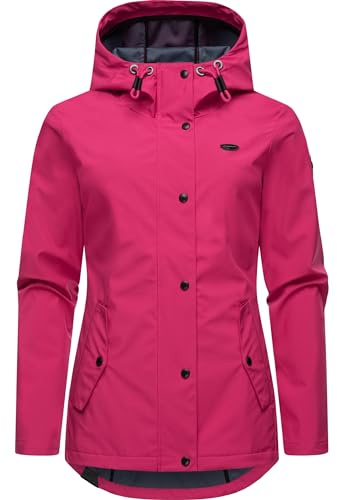 Ragwear leichte Damen Übergangsjacke kurz wasserdicht (Wassersäule: 11.000mm) und atmungsaktiv Softshelljacke mit Kapuze Margge Shell YOUMODO Magenta Gr. 3XL