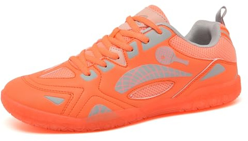 ZHENSI Zapatos De Tenis De Mesa Zapatos De Cancha Interior Hombres Mujeres Planas Antideslizantes Cómodas Zapatillas De Tenis De Bádminton,Naranja,38 EU