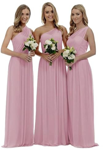 shengyan Women's Sleeveless One Shoulder Floor Length Bridesmaid Dresses Backless Chiffon Wedding Guest Dress Evening Dresses Dusty Pink