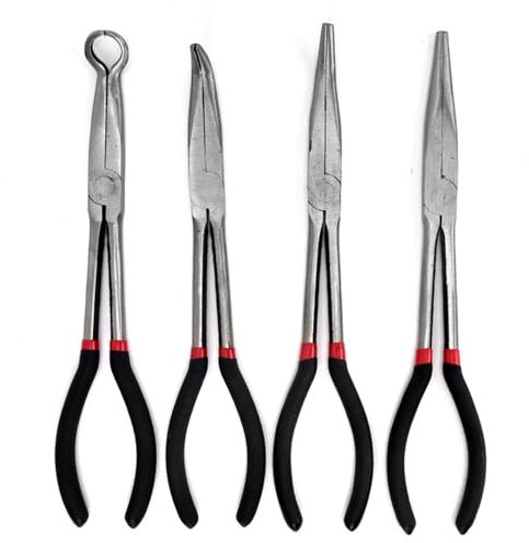 4 Piezas Alicates de Punta Larga: Juego de Alicates de Punta 280 mm, Recta, Angulo de 45, 90 grados y Alicates Circulares para Industria, Construcción, Hacer Joyas