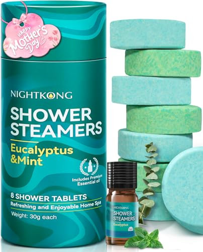 Shower Steamers Aromatherapy 8 Packs with 5ml Essential Oil, Eucalyptus for Shower, Birthday Gifts for Women Men, Mothers Day Gifts, Eucalyptus & Mint for Nasal Congestion, Stress Relief