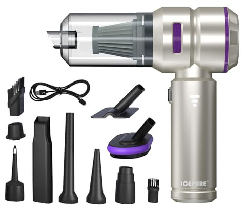 ICEPURE Aspiradora de Mano con batería, 18000Pa de Potencia de succión, 6000mAh, aspiradora Mini 4 en 1, Motor sin escobillas, 3 Niveles de succión, Accesorios para Coche, hogar, Oficina, Mascotas,