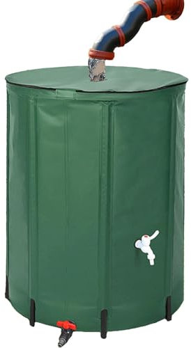 Regnvattenbehållare | 26 gallon regnvattenuppsamlingsfat | regntunna med filter, tapp och bräddavlopp | PVC-fällbar regnvattenförvaringstank | robust regnuppsamlingsbehållare för användning i trädgård
