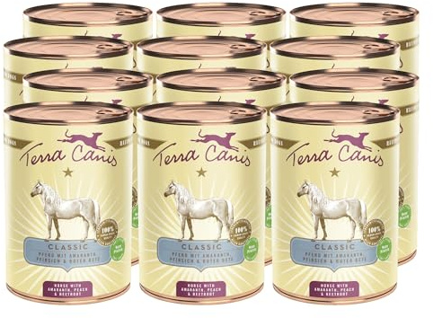 Terra Canis Cheval, Amarante & pêche - Nourriture Humide Classique, 12x400g I Aliment pour Chiens 1re qualité 100% aux Standards de l’Alimentation Humaine I Riche & sain I sans céréales & Gluten