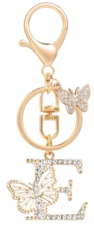 JSRQT Porte-clés en Métal à Lettre Initiale, Porte Clés Alphabet avec Gland Papillon, Accessoire Mignon pour Sac à Main Femmes Filles (E)