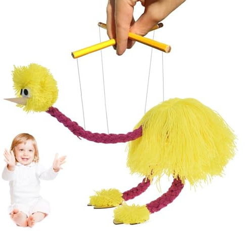 Straußen-Puppe, Marionette aus Straußengarn, Marionette mit Strängen, realistische, interaktive Marionette, handgefertigt, Straußen-Marinette, für Spiel