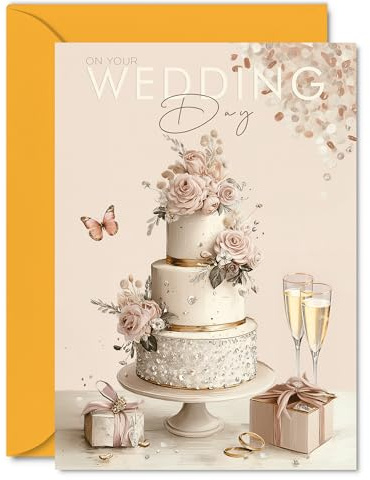 Wedding Card for Couples - Beautiful Cake Champagne - Congratulations Gifts, Congrats Well Done Card for Friends Family Colleague Neighbour, 5x7 Inch Happy Marriage Greeting Cards